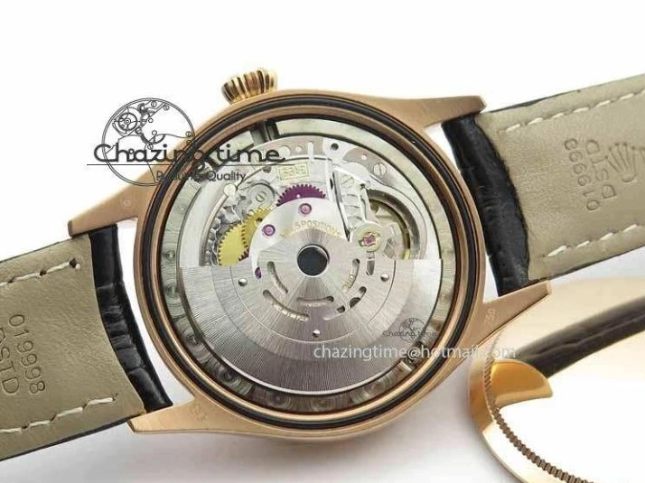 Black RG A3165 Dial Leather Date On Stick Best Edition Strap VF Cellini Markers Black 0708